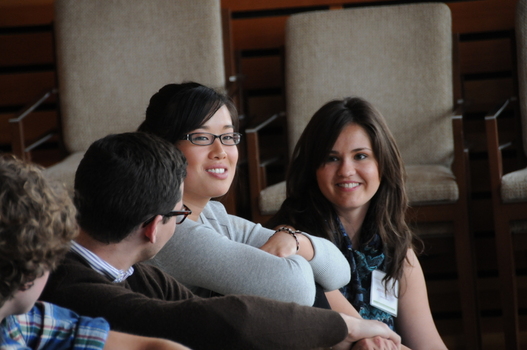 Intern Jess Au '11 (center) introducing herself at the Undergraduate Ethics Symposium