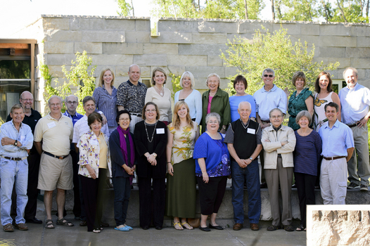 “Living with Joy” retreat participants gather in the courtyard at the Prindle Institute in June of 2012.