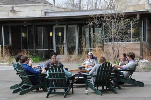 Students gathered in the courtyard