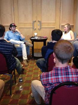 Chris White '11, Co-Founder and CEO of Shinesty, speaking with students about his experiences as an entrepreneur.