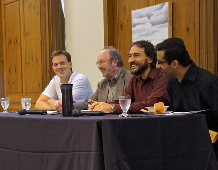 Professors Erik Wielenberg, Bob Steele, Russ Arnold, and Nahyan Fancy in conversation about Free Speech and Blasphemy in a panel discussion hosted by the Center for Spiritual Life.