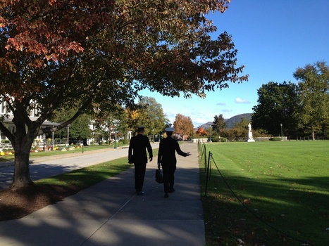 Cadets walking to the lecture in the morning
