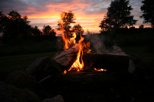 Prindle interns and program participants gather at the fire pit that overlooks the Institute