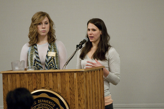 Interns Chrissy Wildt '13 and Sarah Kortebein '12 introducing Chie Abad