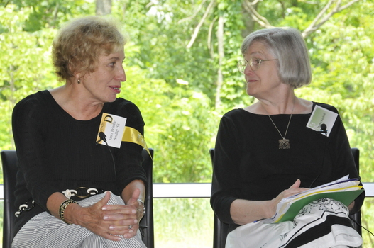 Janet Prindle (left) on a panel with Professor of English Martha Rainbolt (right)