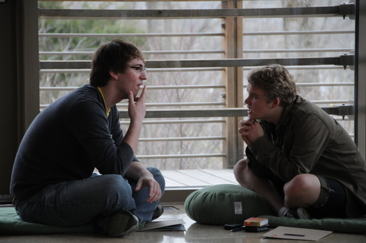Justin Baker (Loyola University, left) and Joss Greene (Scripps College, right) at the opening session