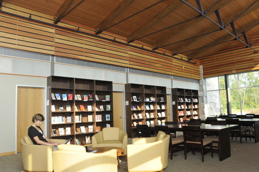 Sarah Hughes '08 studying in the Wood Library