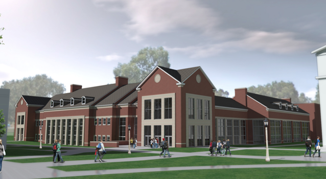 Proposed exterior view of a renovated and expanded Lilly Center.