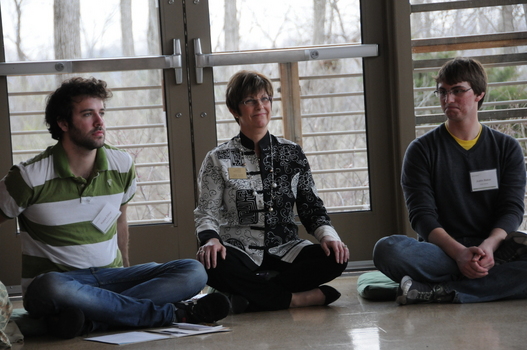 Linda (center) with Robert Zilinyi (Skidmore College, left) and Justin Baker (Loyola University, right) during 2011 Undergraduate Ethics Symposium