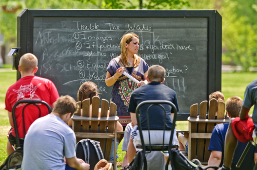 Professor Maryann Gallagher teaches in the outdoor classroom.