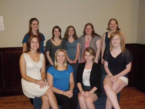 Members on campus, Fall 2011: Back row L to R: Katie Pfaff, Taylor McGarrah, Katelyn Hayes, Anna Allen, Jenny Wilson. Front Row L to R: Rachel Jewell, Amanda Brinkman, Anne Hickey, Leenie Muir