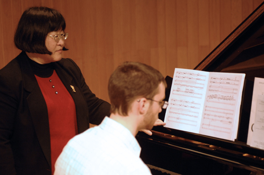 Chen Yi with a DePauw piano student