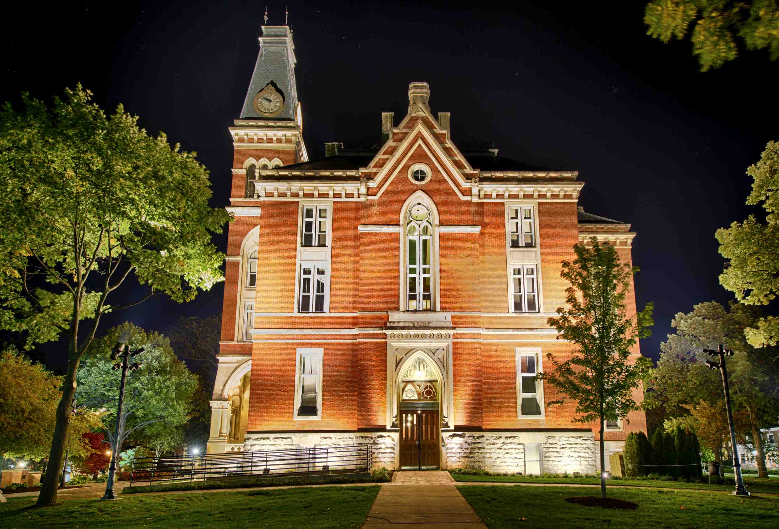 East College at night