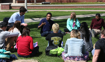 Outside class discussion on the East College lawn