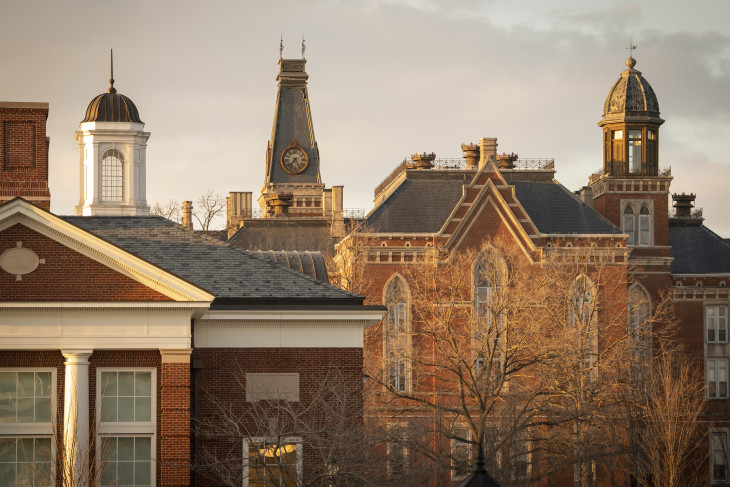 The sun sets on DePauw University.