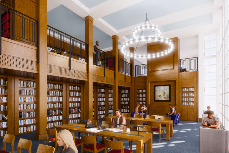 Rendering of interior of library 