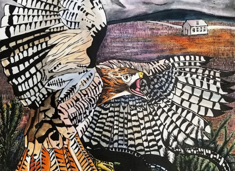 bird woodblock print