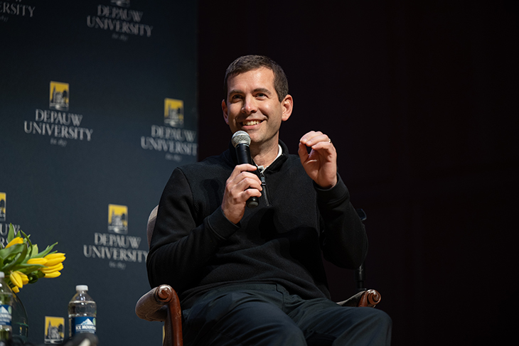 Brad Stevens speaking during an Ubben Lecture