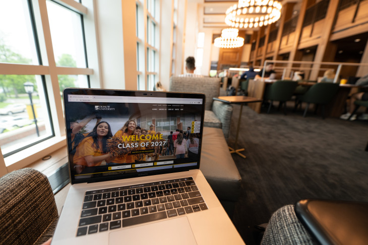 Laptop open in Roy O. West Reading Room