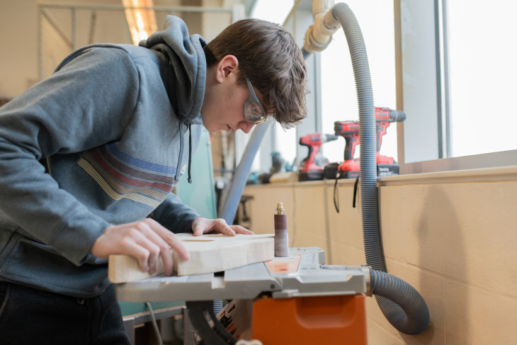 student in wood shop