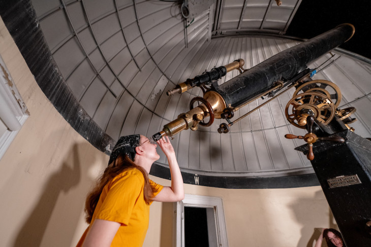 Students looking at sky in McKim Observatory