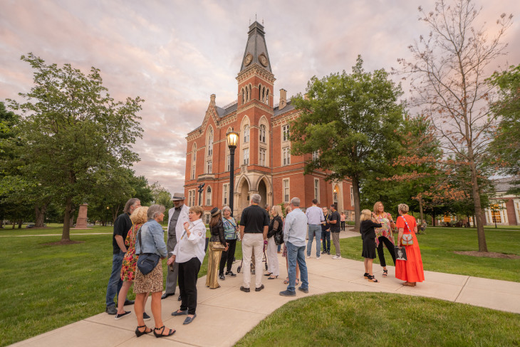 Alumni gathered on campus in front of East College