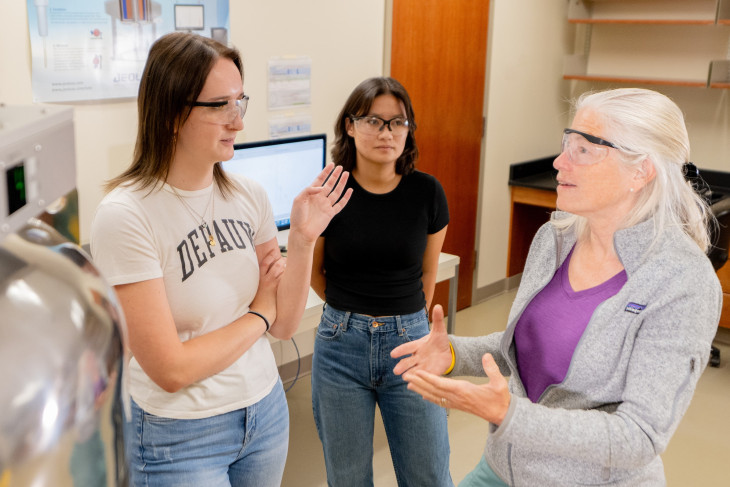 Bridget Gourley in the lab with students