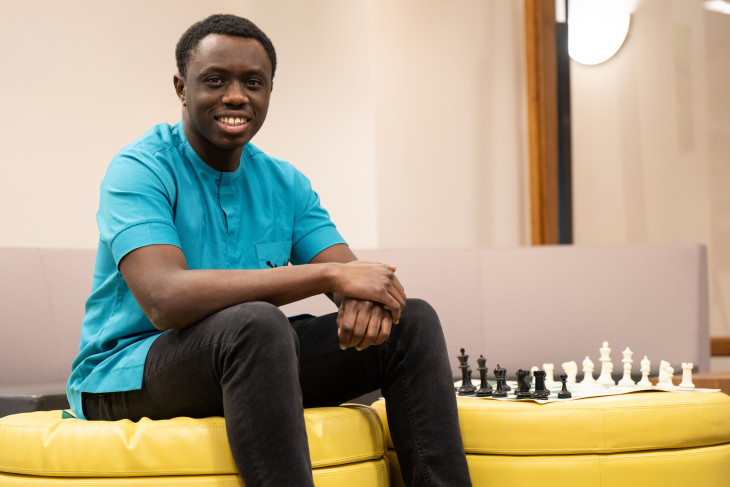 Elisha Amadasu on the campus of DePauw University