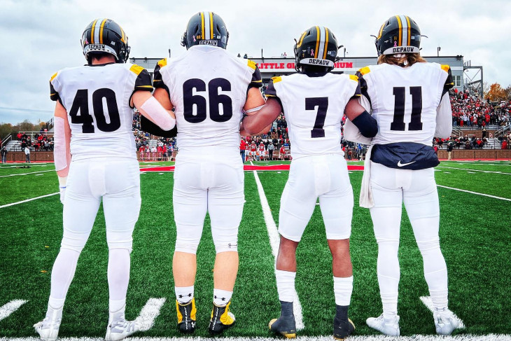 DePauw Football Captains line-up ahead of the 127 Monon Bell Game.