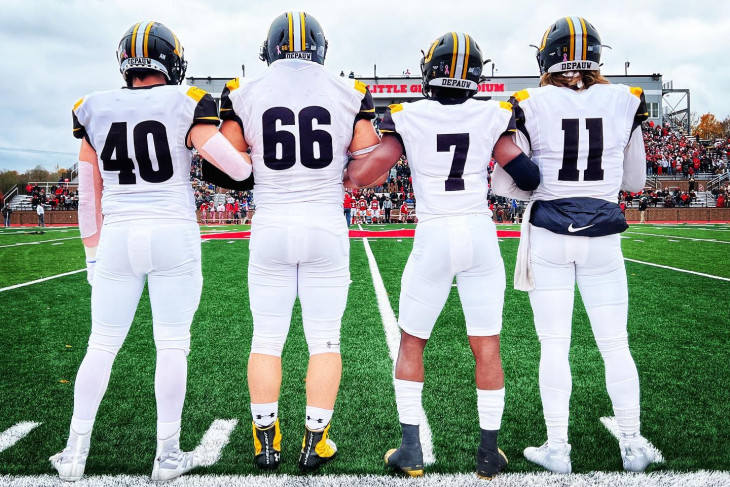 DePauw Football Captains line-up ahead of the 127 Monon Bell Game.