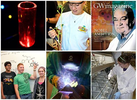 Photo collage of chemistry and biochemistry news highlights featuring students and professors