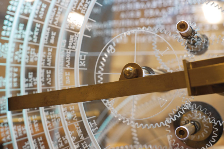 Close-up view of the Antikythera mechanism