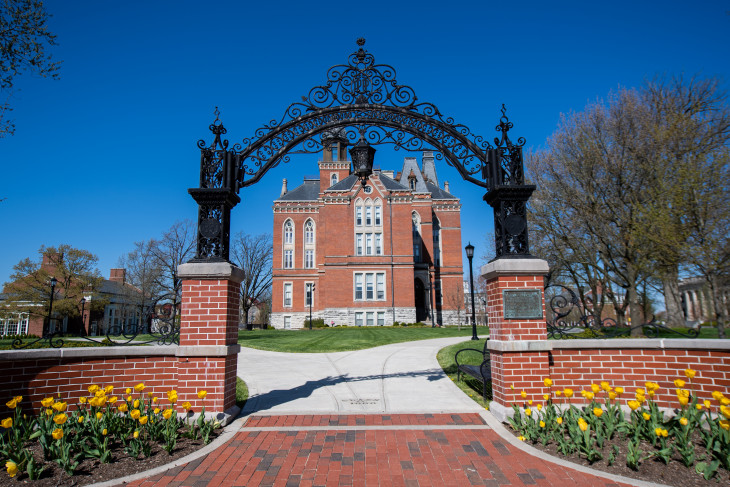 Photo of DePauw's East College from Anderson Street
