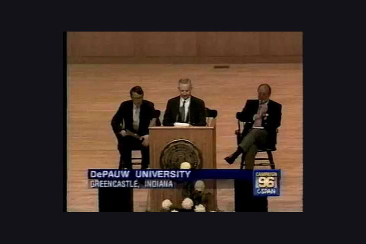 Ross Perot during an Ubben Lecture with Bob Bottoms looking on