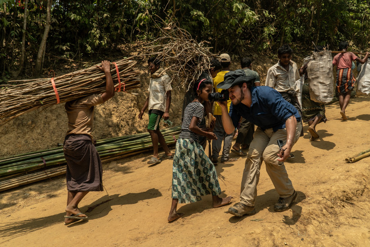 Ben Solomon videoing villagers in Rohingya