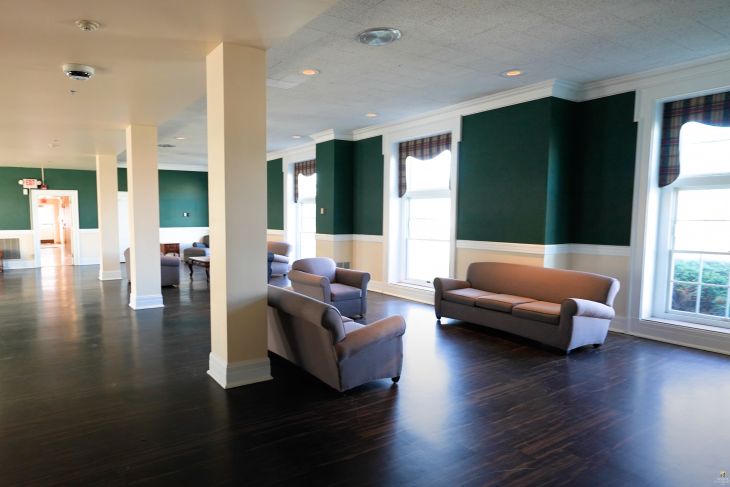 Bishop Roberts Hall Lobby with various pieces of furniture displayed