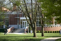 students walking in Bowman park