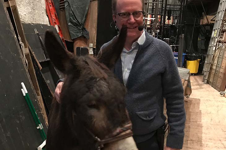 Moon and Gabriel the donkey, who appears in “La Boheme” and other productions.