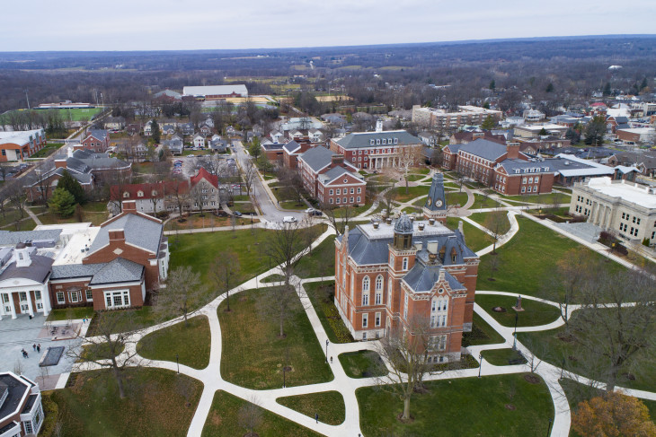 drone footage of DePauw's campus