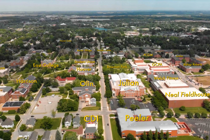 Annotated bird's eye view of campus