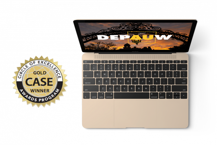 Laptop with DePauw University branding