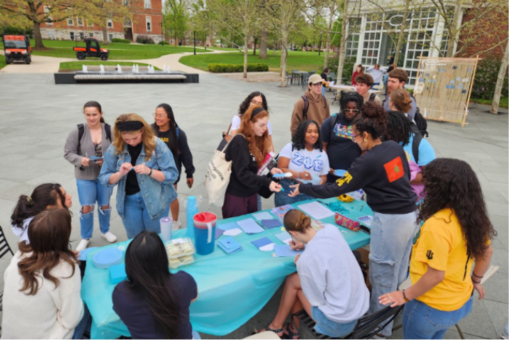 Students participating in Denim Day at Stewart Plaza