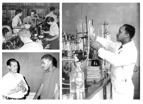 Historical photo collage featuring Percy Lavon Julian and Donald Jack Cook