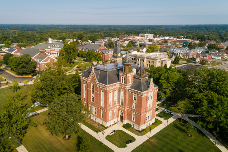 Aerial shot of DePauw campus