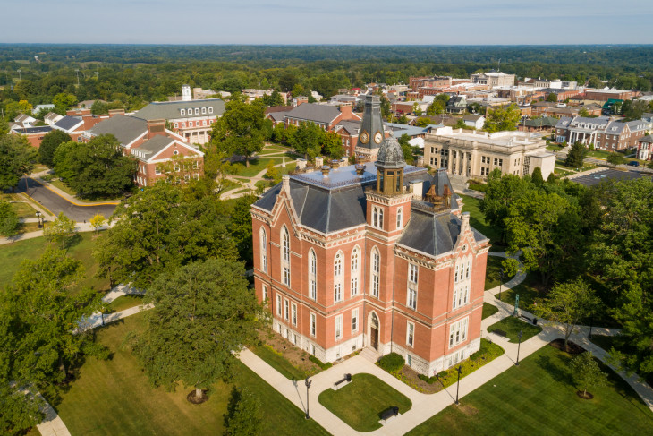 Aerial shot of DePauw campus