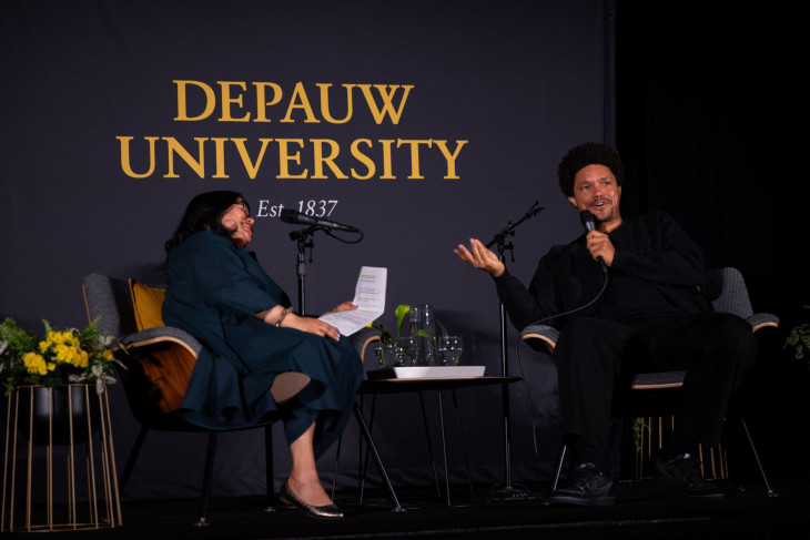 Trevor Noah speaks on stage at Ubben Lecture