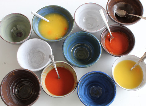bowls with soup