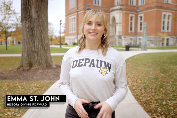 Emma St. John in front of East College