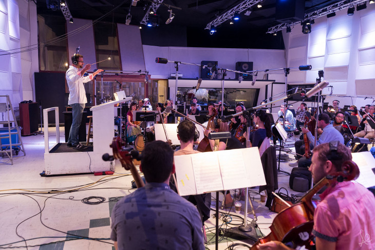 Orchestra in a recording studio