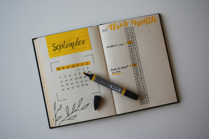 September calendar drawn in a notebook